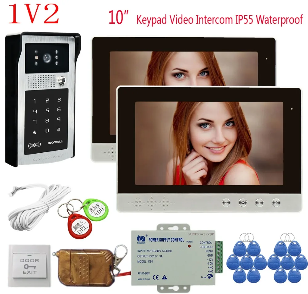 Видеодомофон дверной видеозвонок 2 шт. 10 дюймовый цветной монитор Rfid Клавиатура с