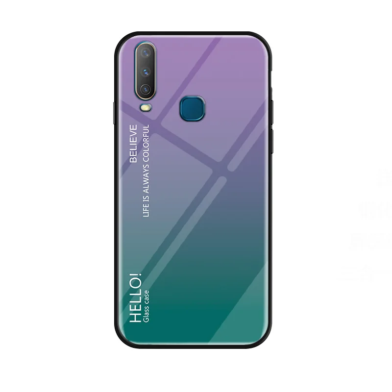 Purple ДЛЯ VIVO Y17 чехол градиентное закаленное стекло мягкий силиконовый бампер задняя крышка для VIVO Y3 чехол Rezzol Funda - Цвет: Purple