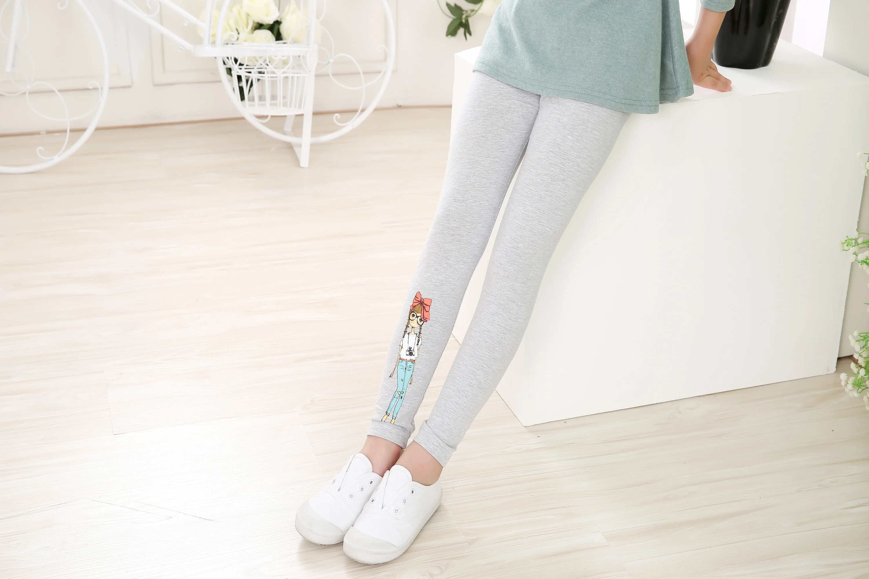 Леггинсы для девочек эластичные брюки из девочки Детские хлопка Капри с рисунком