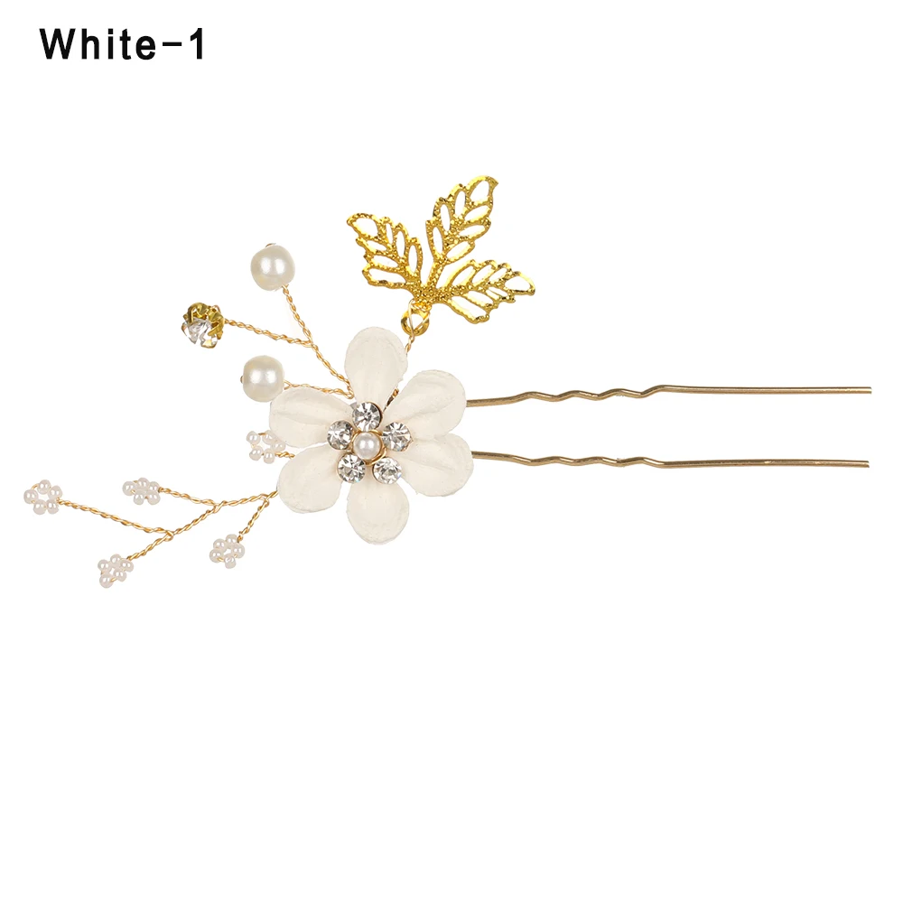 white 1 Luxury Blue Flower Hair Combs Headdress Prom Bridal Wedding Hair Accessories Gold Leaves Hair Jewelry Hair Pins - Окраска металла: white 1