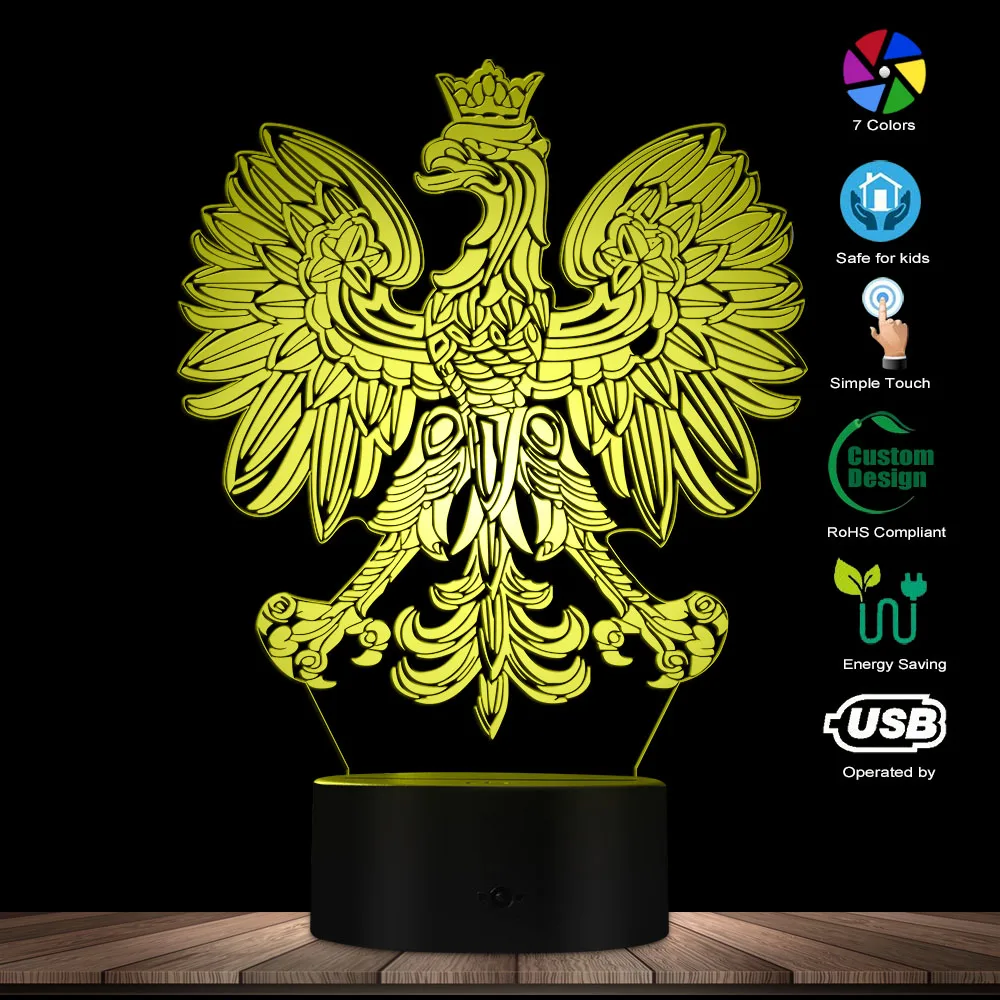 Полированный USB светильник с гербом полиска 3D Оптическая иллюзия домашний декор