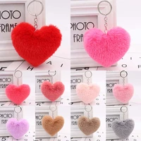 popular faux rabbit fur 10cm for bag fluffy heart jewelry accessories key chains keychains car key ring womens 1pc cute