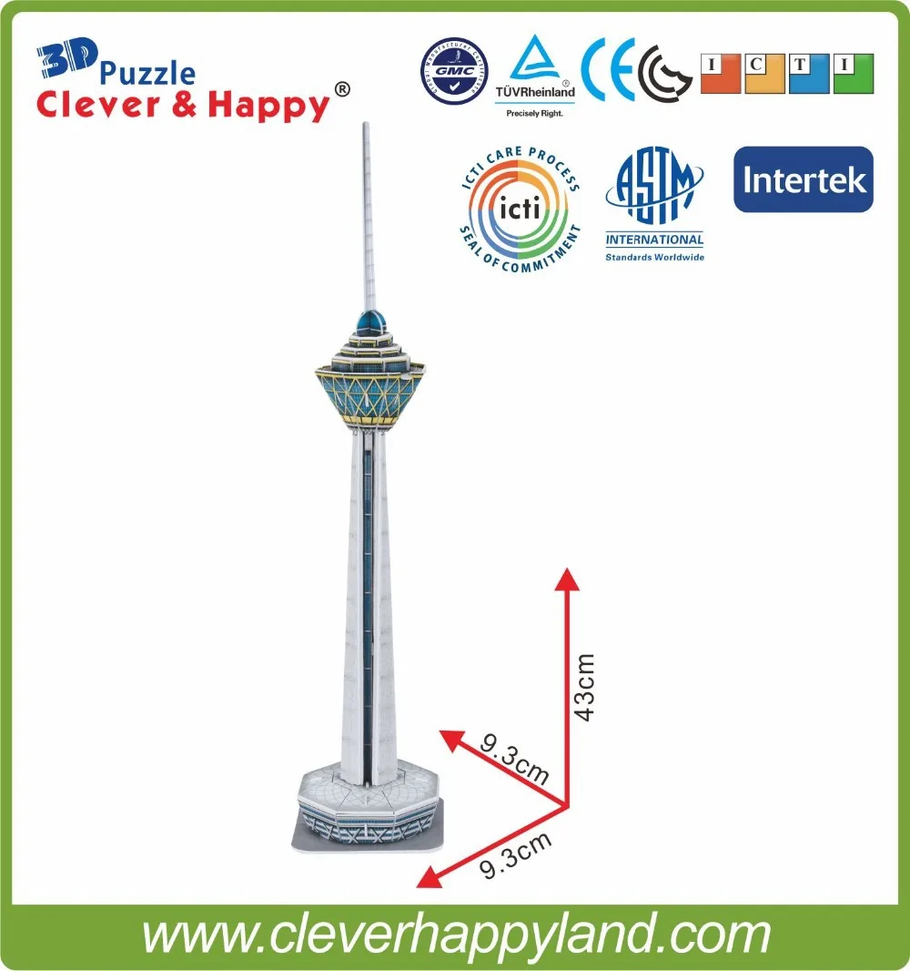 

New 2014 Clever&Happy 3d puzzle Milad Tower (Iran) adult puzzle diy paper model learning & education learning & education
