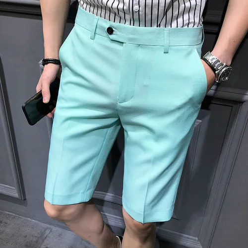 Короткий костюм брюки мужские платья брюки красные пятые Брюки Slim Fit Королевский синий Pantalon Slim Homme летние шорты Calca Social casual - Цвет: light