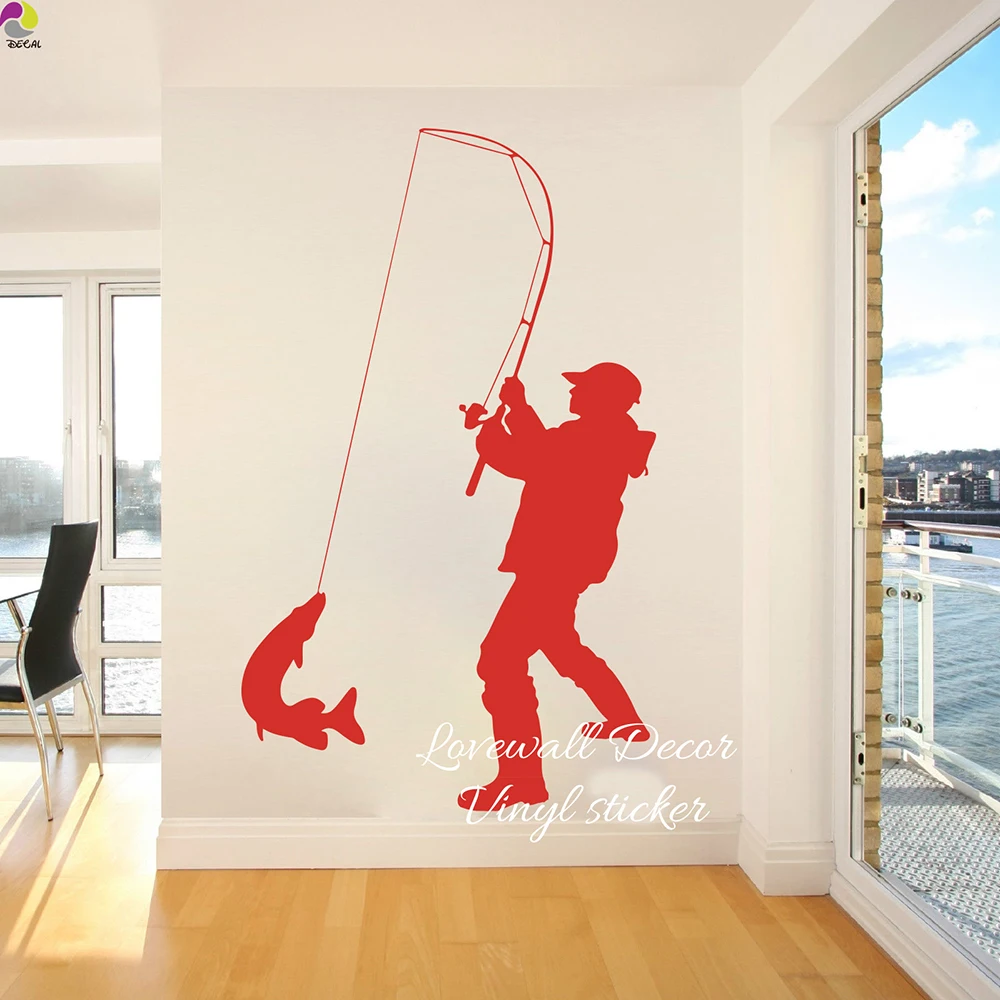 

Fisherman Wall Sticker Living Room Bedroom Angler Fishing Summer Beach Surf Wall Decal Baby Nursery Vinyl Home Decor Art DIY