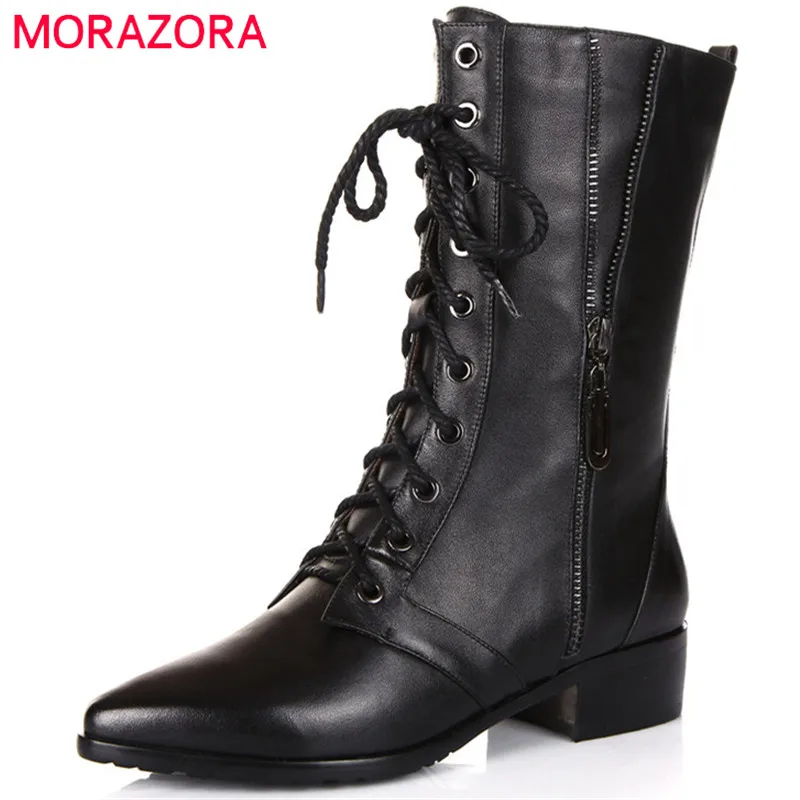 MORAZORA/Лидер продаж 2018 г. женские ботильоны из натуральной кожи модные