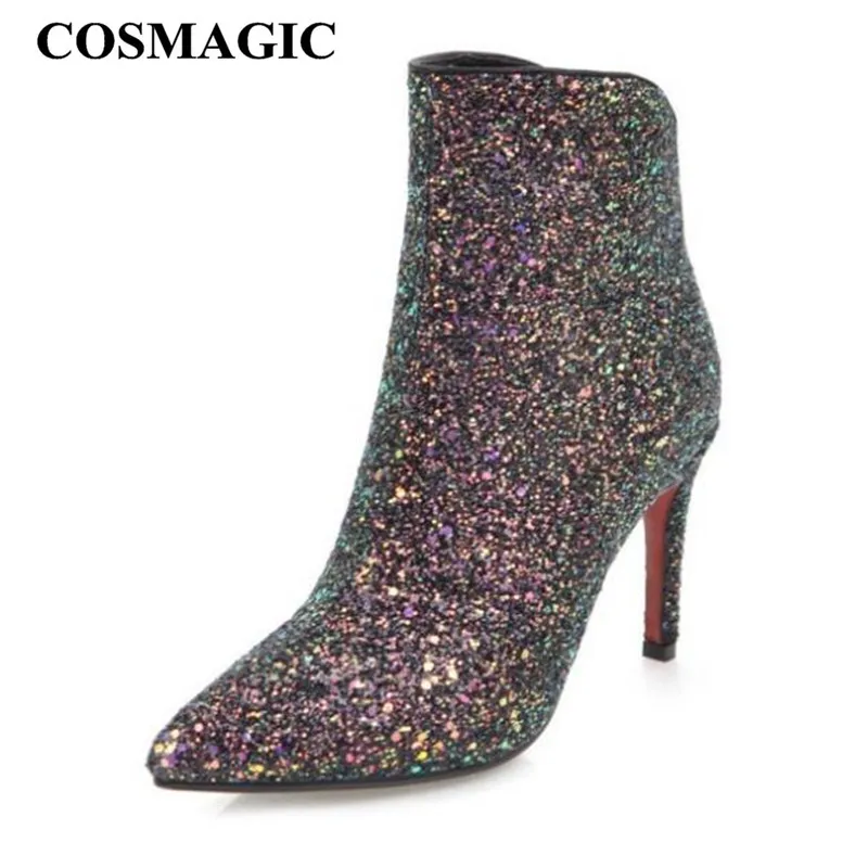 COSMAGIC/Новинка 2019 года Модный сверкающий Блестящий ботильоны однотонные вечерние