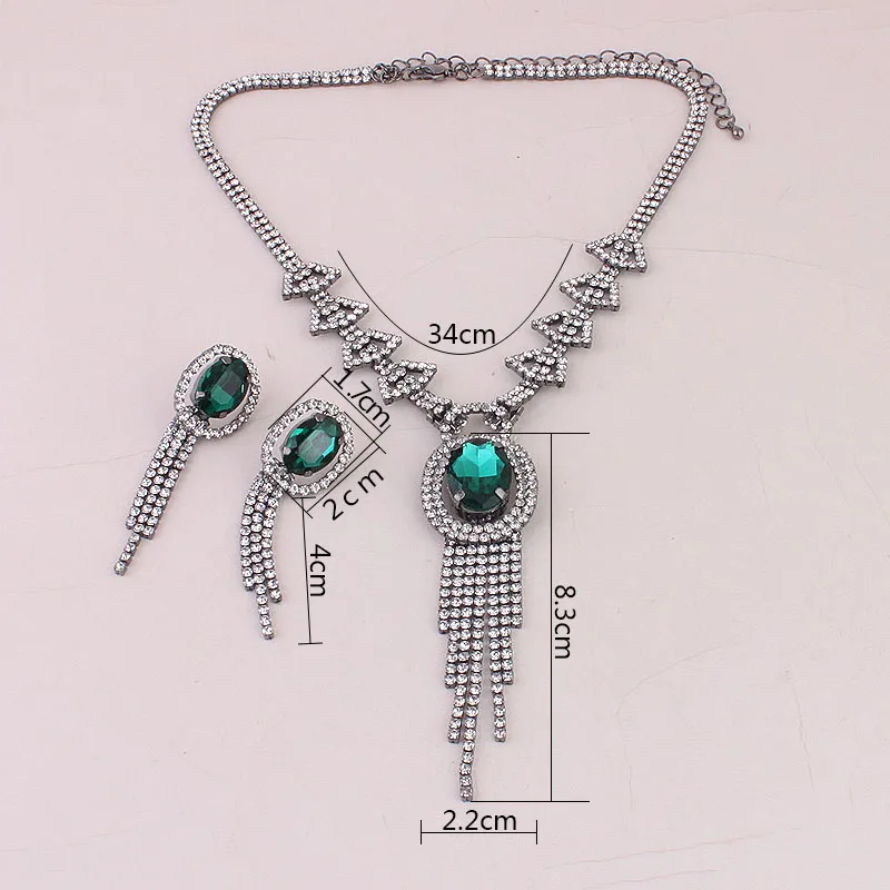 Женщины Элегантные Украшения Seys Заявление Зеленый Кристалл Кулон Ожерелье