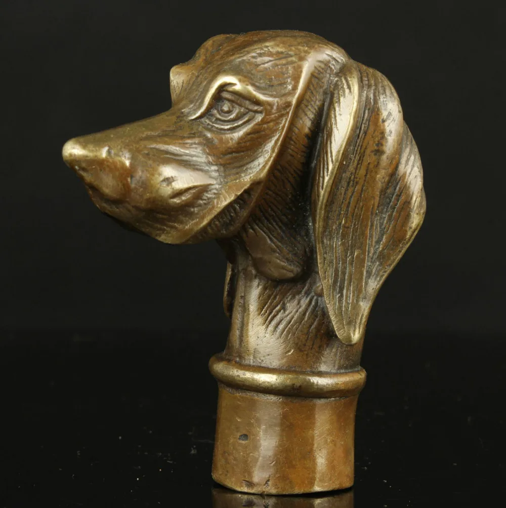 

100% brass Pure Copper Brass old Grandpa Good Lucky Collectible Old Handwork Carving Vivid Dog Statues Cane Head Walking Stick