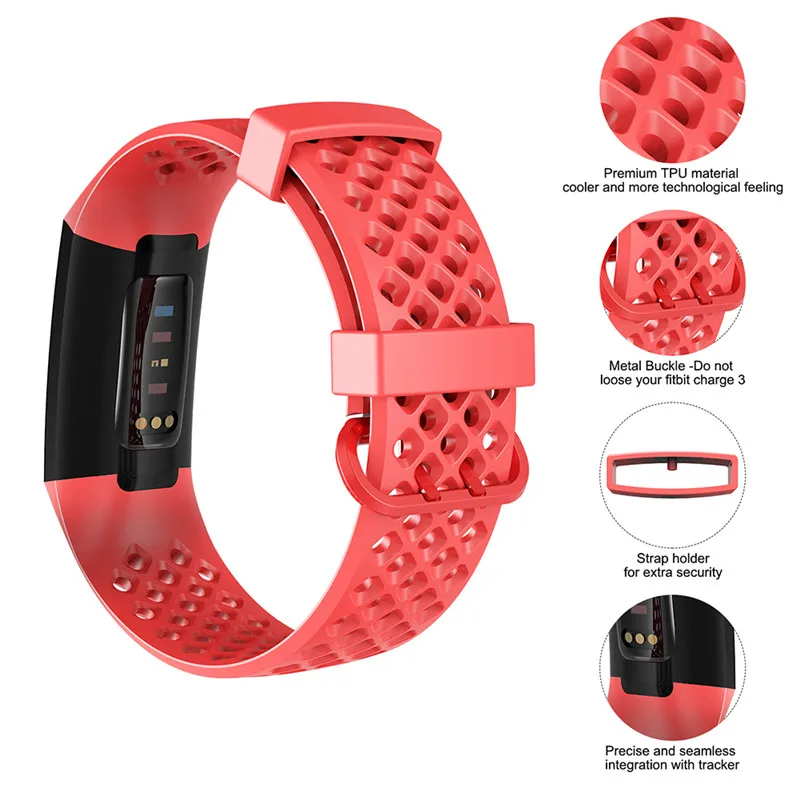 Дышащий зарядный 3 ремешок для Fitbit спортивный браслет полосы Силиконовый удобный браслет для женщин и мужчин