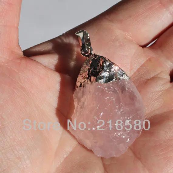 H-CP0617 10pcs Raw Rose Pink Quartz Point Pendant Silver Plated Plated