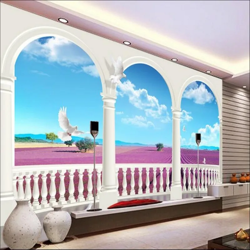 

wellyu Custom-made large-scale murals fantasy 3d Provence lavender blue sky and white clouds TV backdrop non-woven wallpaper