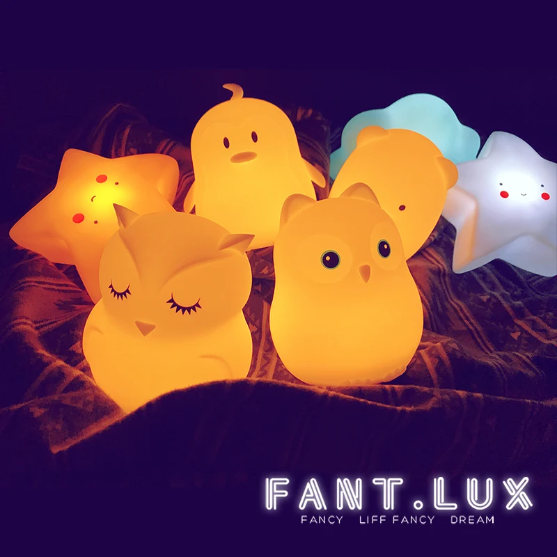 Перезаряжаемый Сова Мультфильм силиконовый детский светодиодный ночник