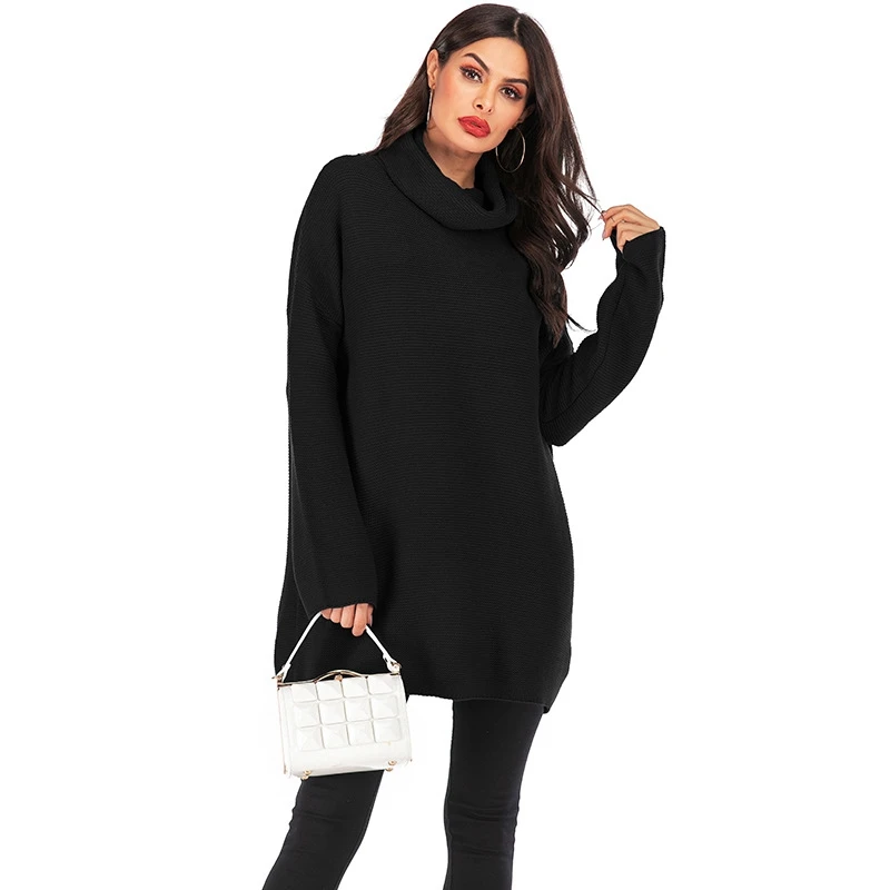 

Turtleneck Oversize knitted sweater women pullover Drop long sleeve lady sweater Dress Casual loose streetwear winter pull femme
