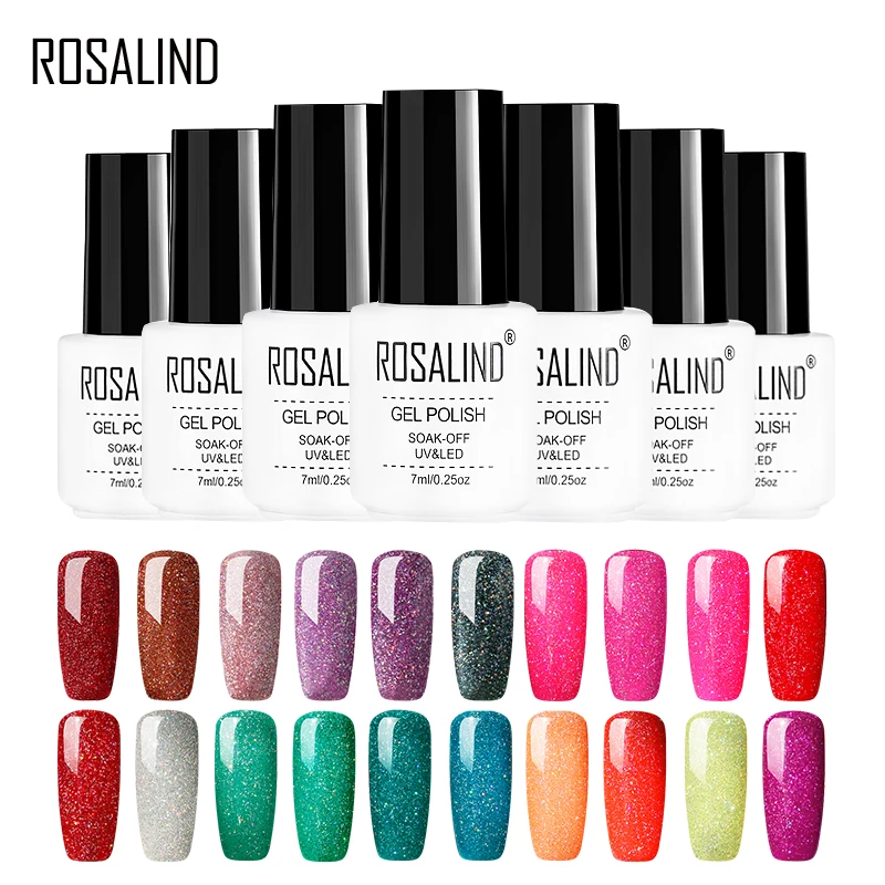 Гель ROSALIND 7 мл серия Bling Rainbow УФ гель для ногтей Набор маникюра основа верхнее