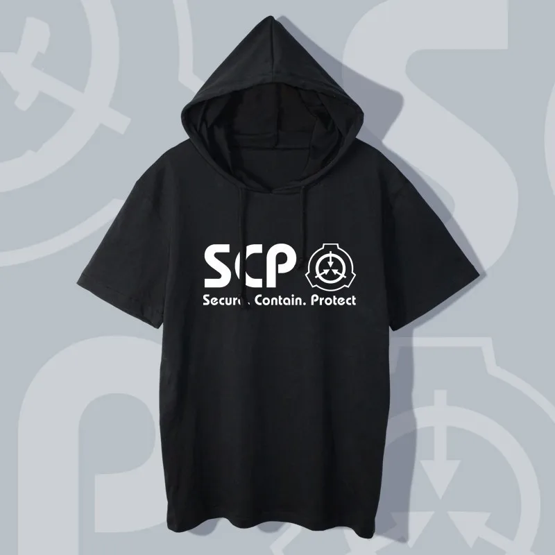 Повседневная футболка с капюшоном для мужчин для аниме SCP Foundation Design косплей для женщин и мужчин s с капюшоном футболки с коротким рукавом топы футболки