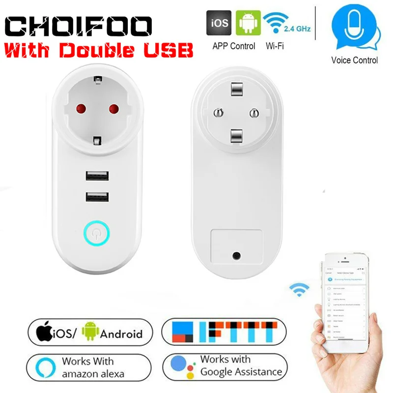 Умная розетка с вилкой европейского стандарта Wi Fi USB пультом дистанционного