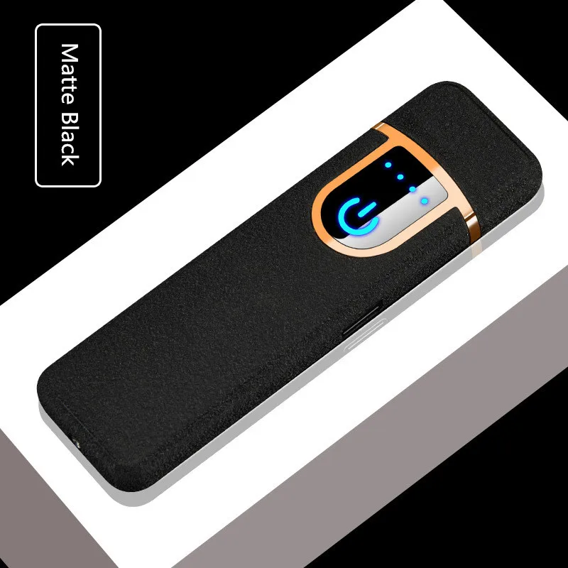 Matte black USB зарядка Электронная Зажигалка Ветрозащитная тонкая мужская индивидуальная Женская электрическая нагревательная проволока цветная сигарета зажигалка - Цвет: Matte black