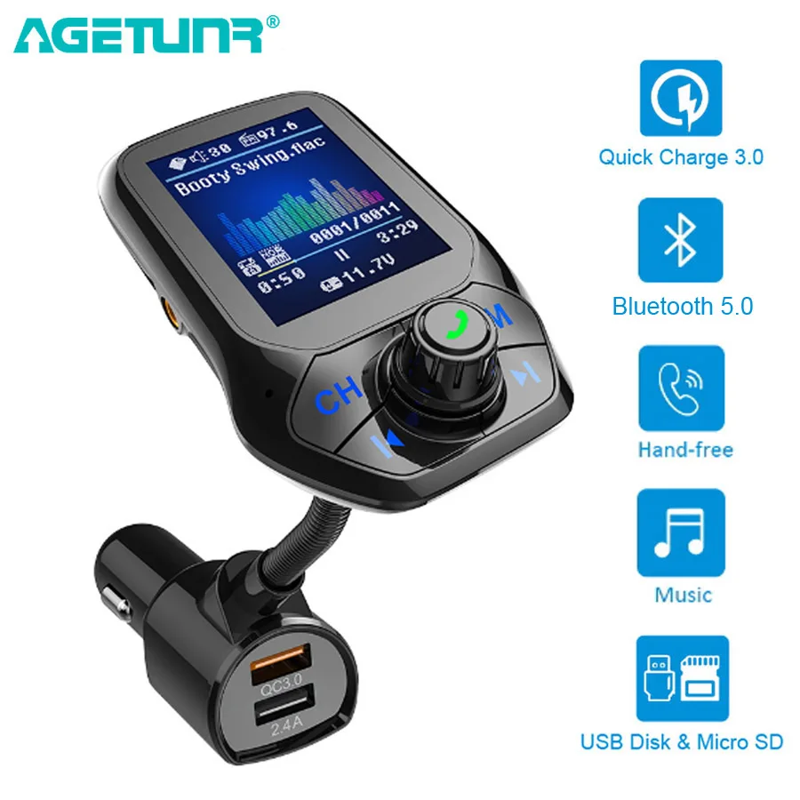 Bluetooth 5,0 fm-передатчик, автомобильный AUX USB MP3 плеер, беспроводной автомобильный комплект громкой связи с QC3.0, быстрая зарядка, 3 usb порта, автомобильное зарядное устройство