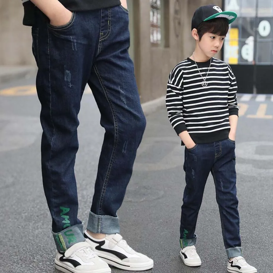 Детские джинсы демисезонные хлопковые джинсовые штаны для мальчиков подростков
