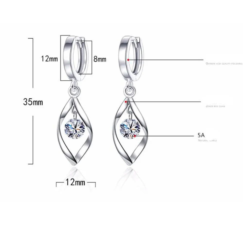 Женские сережки кольца ANENJERY из 925 пробы серебра с цирконием S E313|twisted hoop earrings|hoop