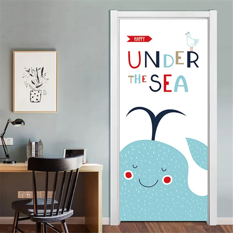 XJNN5047-04 DIY Home Decor 3D Door Sticker Cartoon Picture Environmental Protection Self Adhesive Waterproof Wallpaper Print Canvas Wall Art - Цвет: XJNN5047-04
