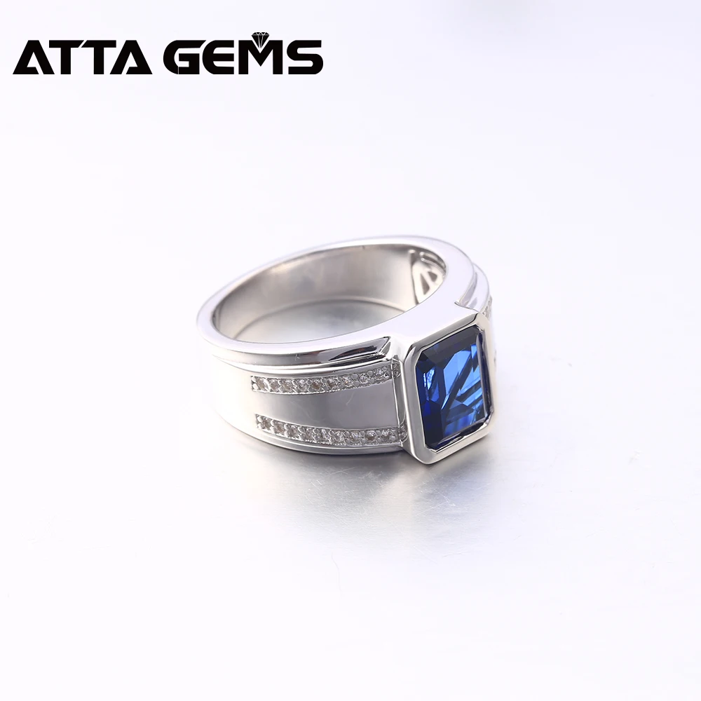 Blue Sapphire Sterling Silver Rings for Men Unisex Design Women's Wedding Band Created Sapphrie Faced S925 Classic Ring | Украшения и