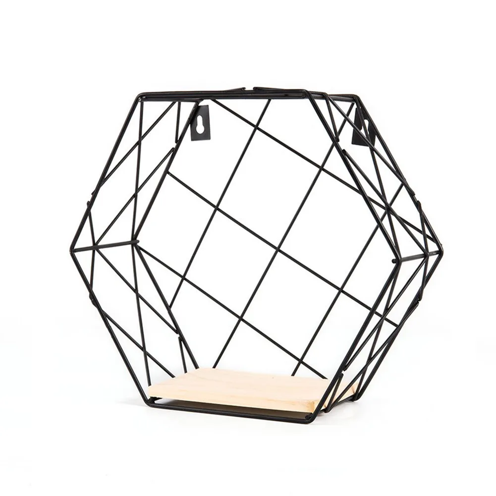 Grid black L Инновационная настенная полка-органайзер из пеньковой веревки, шестигранная железная полка для украшения ванной комнаты, полка для дома Etagere - Цвет: Grid black L