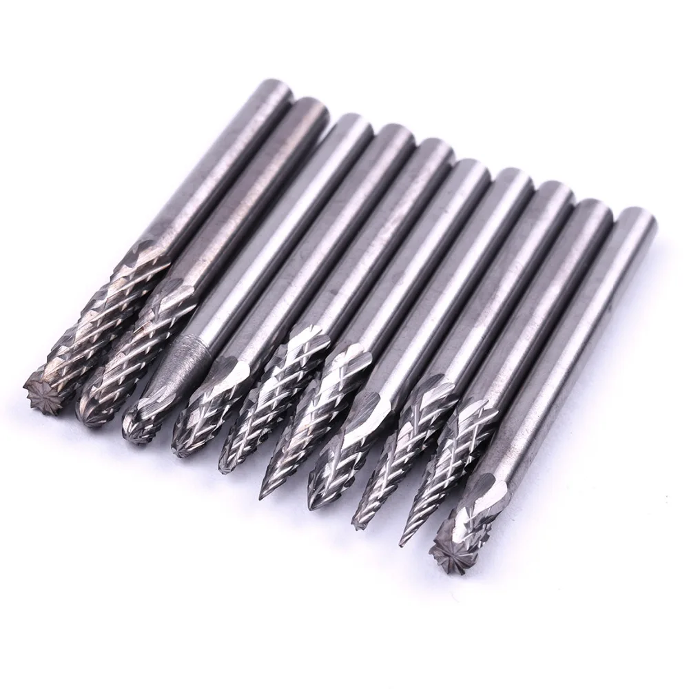 10 шт./компл. 1/8 ''вольфрамовый Карбид резак роторные Заусенцы Набор Dremel