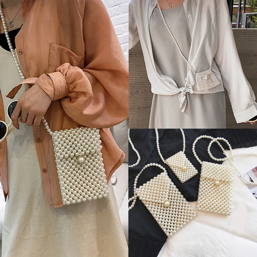 New Brand Hand-woven Pearl Bags Lady Beaded Shoulder Bag Women Party Vintage Handbag Ins Small Flap Mini Cross body 2019 | Багаж и сумки