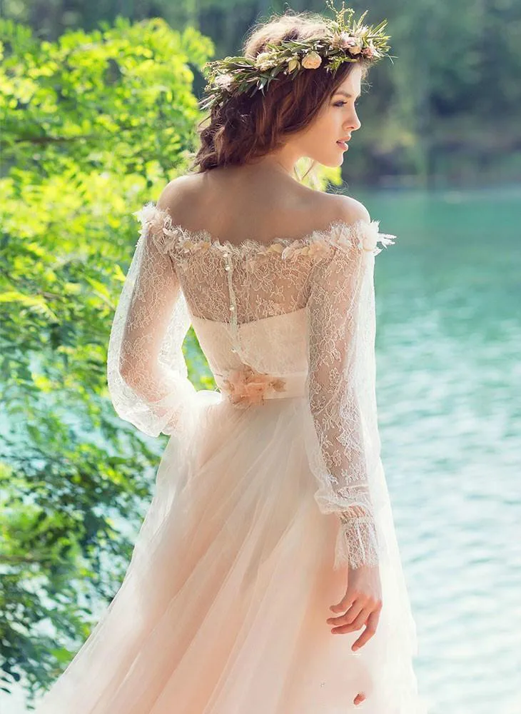 Bonjean розовый тюль кружева Пляжные Свадебные платья 2019 страна Стиль халат де mariée с