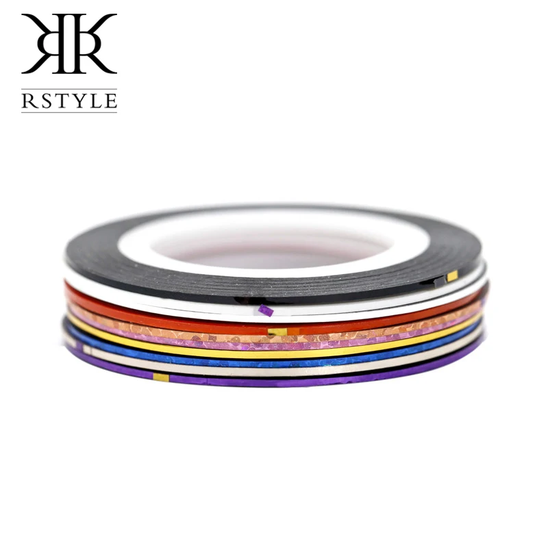 ROSALIND 1 мм 10 шт./лот цветной блеск для ногтей полоска Набор наклеек украшения