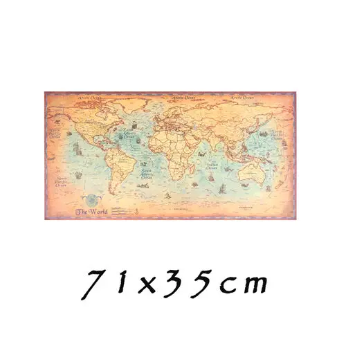 71x35cm Карта мира океана, земли, винтажная крафт-бумага, плакат, бар, паб, кафе, наклейка на стену, ретро принт, картина, карты мира, 3 размера на выбор - Цвет: 71x35cm