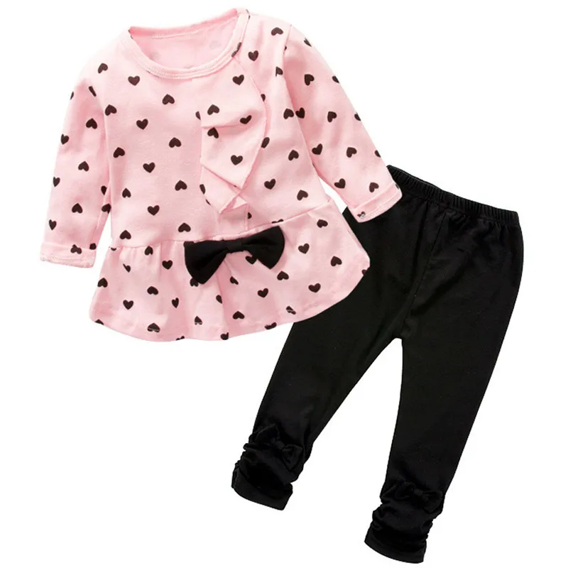 2 шт. Детский комплект из футболки и брюк с принтом в виде сердца | Мать ребенок
