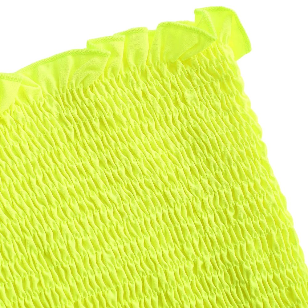 Женский укороченный Топ без бретелек ZAFUL неоновый топ с рюшами эластичный бандо