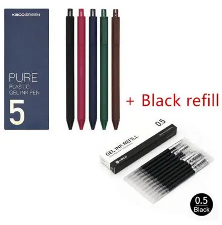pen add black ink 5 шт./упак. Xiaomi KACO 0,5 мм знак ручка гладкая чернила прочный подписи 5 цветов для студентов школы/офисных работников - Цвет: pen add black ink