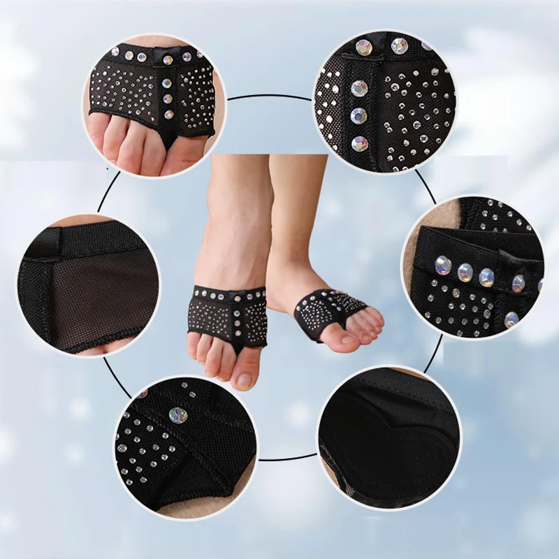 Черные подушечки для ног с блестящими стразами стринги полутуфли лапы танцев