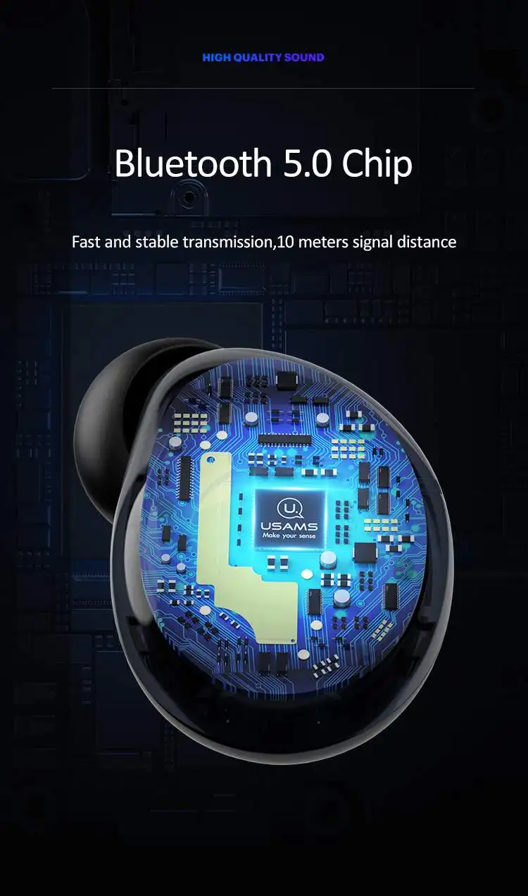 Usams US-LI001 TWS Wireless bluetooth 5.0 Earphone Stereo Smart Touch Noise Reduction Bilateral Call Earbus with Charging Box