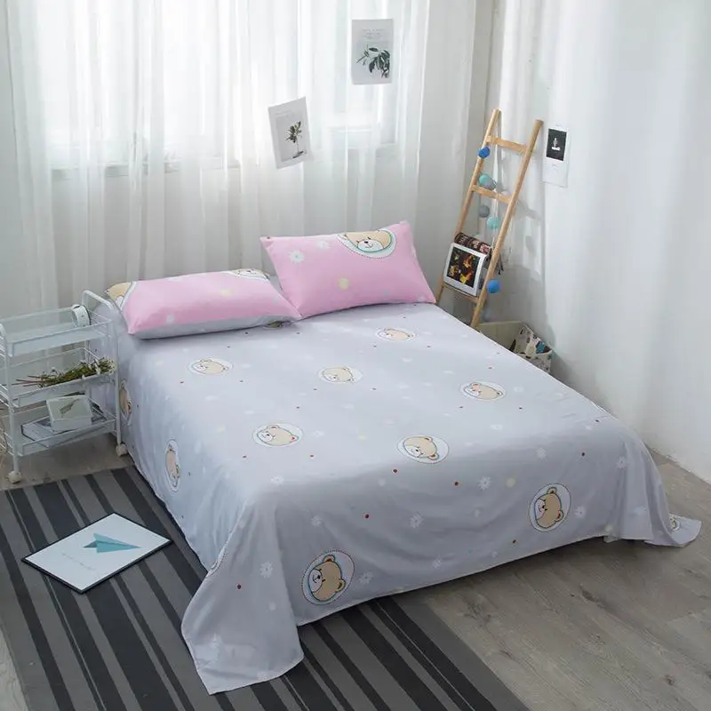 Home Simple Cartoon Color Flat Bed Sheet King Size Cotton Blend Printed Queen Size Flat Sheets Bed Sheets And Pillowcase Covers - Цвет: CD001-4