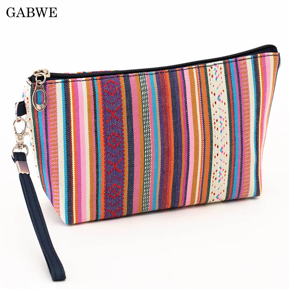 

GABWE Colorful Vintage Women Cosmetic Bag Cotton Retro Makeup Bag Beauty Organizer Travel Pouch Necessarie Toiletry Wash Bag
