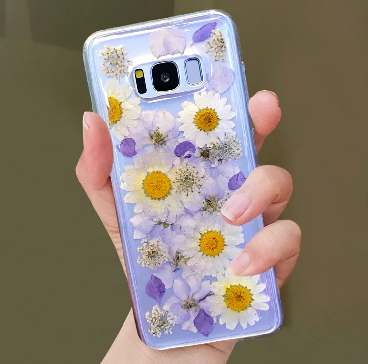 Настоящие засушенные спрессованные Цветы Чехол для iPhone XR X XS Max 6 6S Plus 7 8 цветочный силиконовый чехол для samsung S10 S10 Plus S9 S8 с пленкой