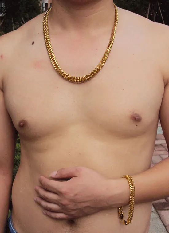 Мужской тяжелый Золотой GF кубинский звеньевой браслет цепочка ожерелье набор