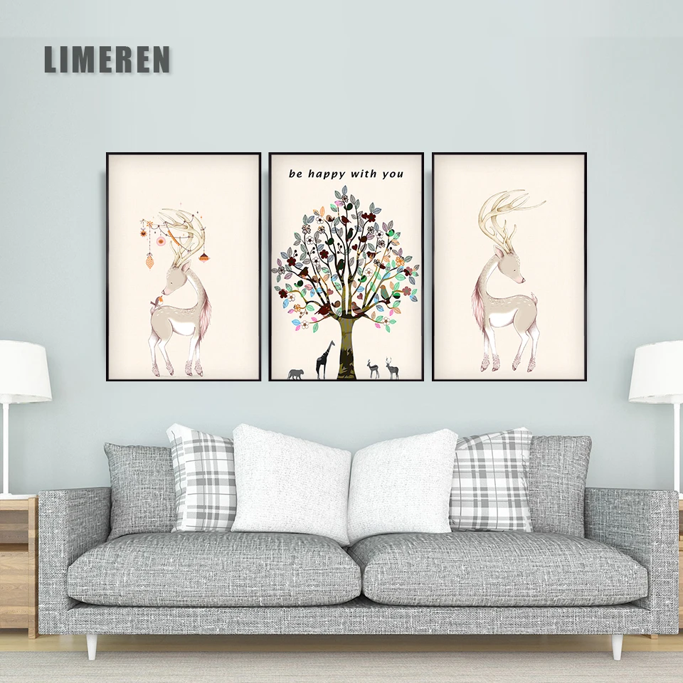 Nordic мечта Лось акварель птица с цветочным принтом и рисунком оленя диалог