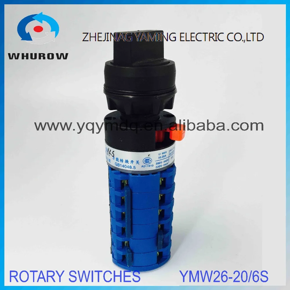 LW26 YMW26-20S/6 Rotary switch 3 postion single hole installation 690V 20A 6 pole universal changeover cam silver contact | Обустройство