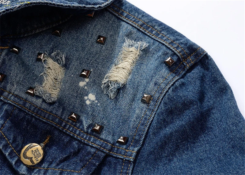 Джинсовая куртка мужская с полыми отверстиями модная Свободная джинсовая