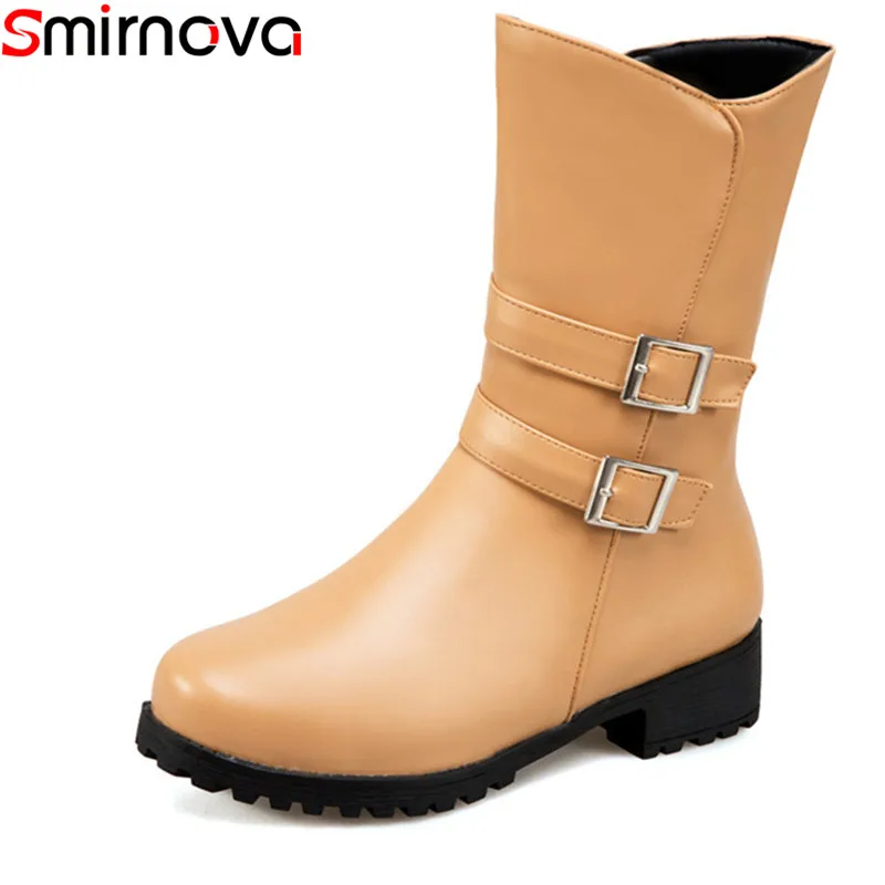 

Smirnova NEW arrival ankle boots with buckle round toe women boots 2018 square low heels comfortable ladies winter casual shoes