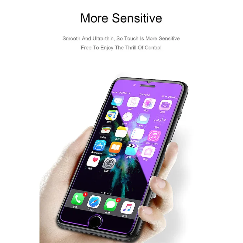 Закаленное стекло 9H для Iphone 8 7 6S 6 Plus, Защитное стекло для экрана для Iphone XS MAX X XR, стекло на 5 5S 5C SE, пленка с защитой от синего излучения