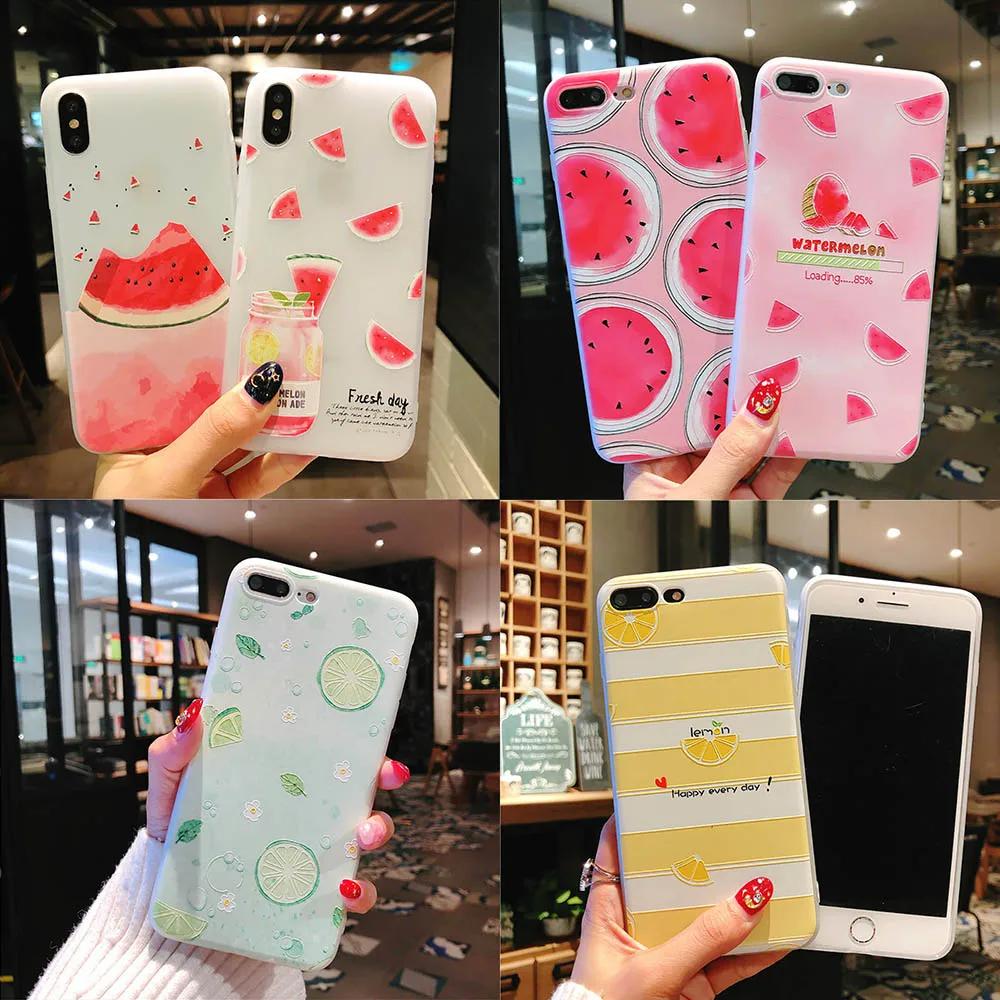 Силиконовый чехол для телефона для iPhone 7 8 Plus X летняя задняя крышка с фруктовым арбузом для iPhone Xs XR 6 6S Plus Мягкий ТПУ чехол s