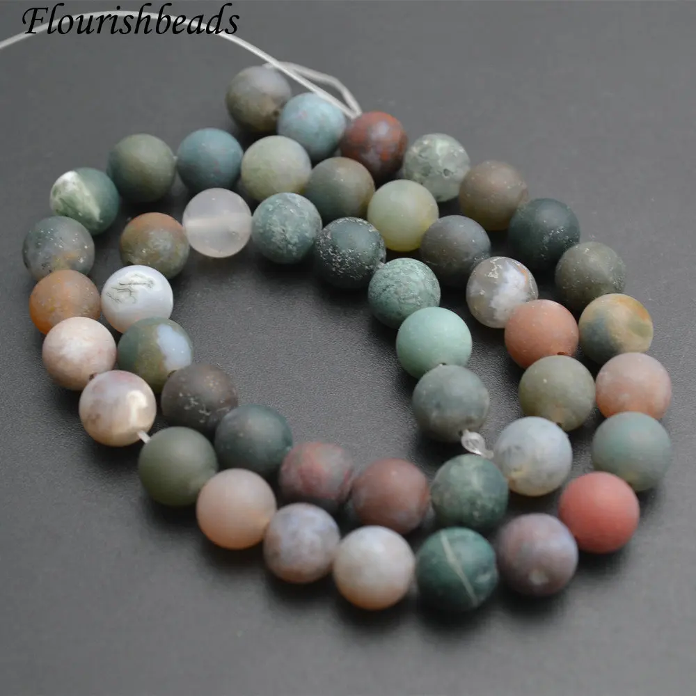 

4mm~12mm Natural Green Matte India Agate Stone Smooth Round Loose Beads Dull Polished Jewelry Accessories