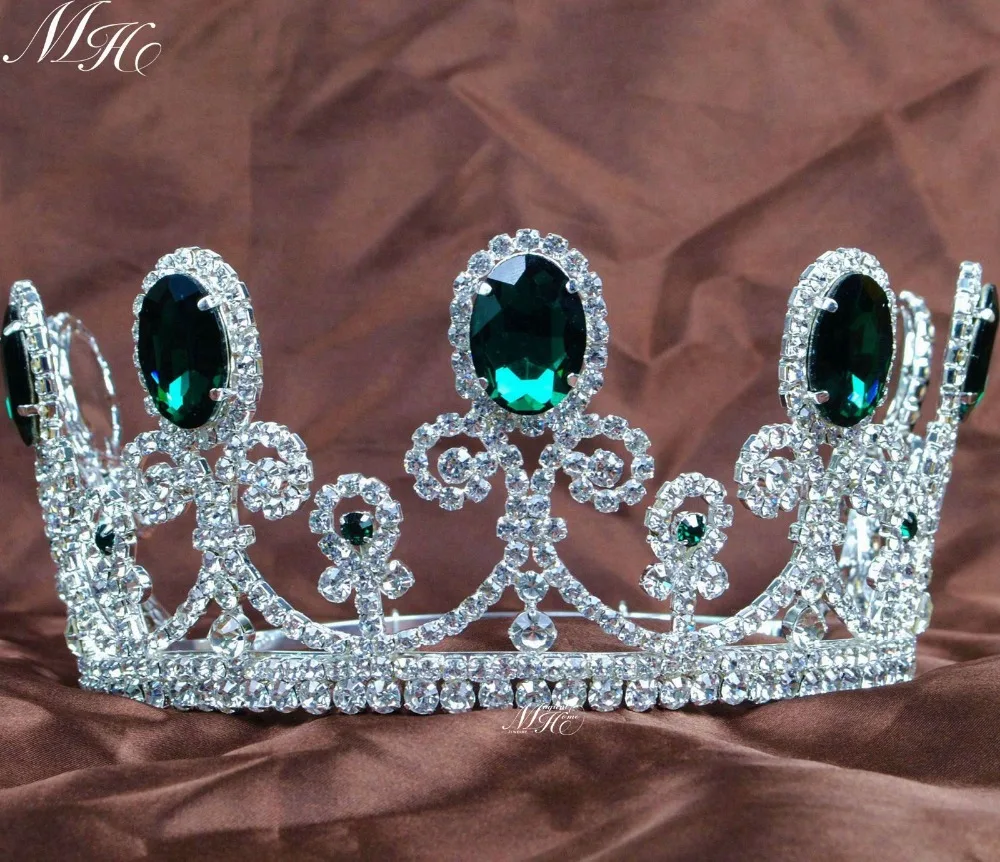 Зеленый Кристалл Стразы Диадемы и короны 3 5 &quotкороль королева свадьба мисс